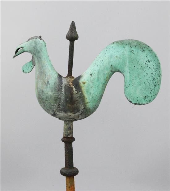 A. W. N. Pugin. A copper and wrought iron cockerel weather vane, mid 19th century, W.2ft